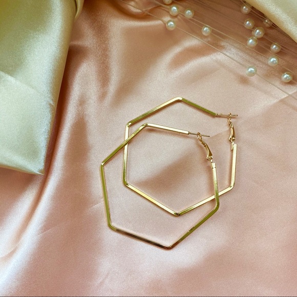 Polygon Shape Hoop Earrings - Picture 3 of 7